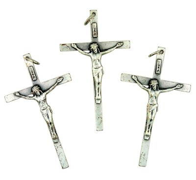 #ad Silver Tone Petite Catholic Cross Crucifix Pendant Lot of 3 2 Inch $15.65