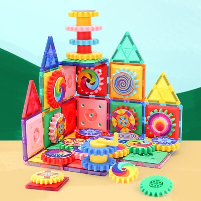 #ad Magnetic Tiles with Colorful Gear 130 PCS 3D STEM Toy for 3 4 5 6 Year Old $45.99