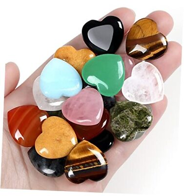 #ad QINJIEJIE 10PCS Crystals Heart Healing Stones Multi colored 10pcs Crystal $15.68