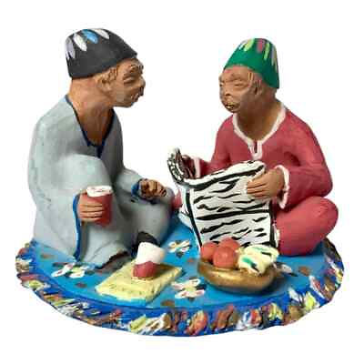 #ad Vintage Terracotta Figurine Folk Art Clay Men Central Asia Tea Newspaper Rug $34.88