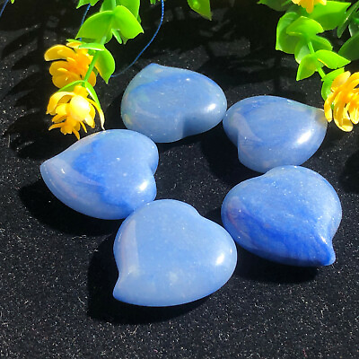 #ad 5pc Natural blue aventurine Quartz hand carved Crystal Peach heart reiki healing $13.51