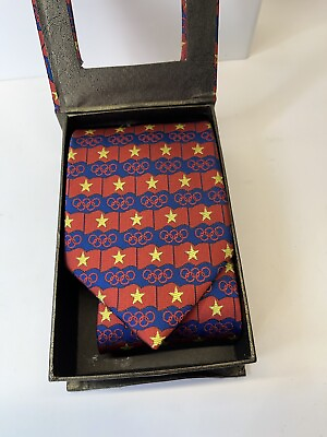 #ad Vintage Tie Blue Red 100% Silk Hand Made . NIB $24.00