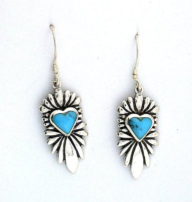 #ad Sleeping Beauty Turquoise Sterling Pair Heart Gemstone Gem Cabochon Cab Earring $41.97