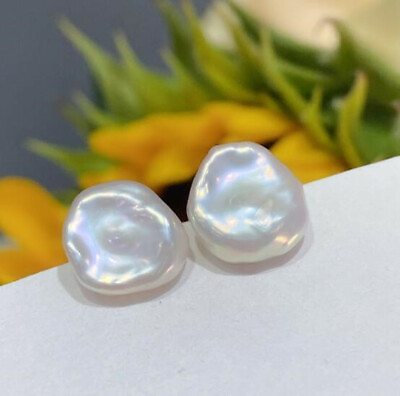 #ad Natural white petals Baroque Pearl Earring 18K Stud earrings Gift For Her $14.80