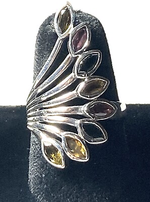 #ad Multi Color Tourmaline Ring Sz 7 Sterling Silver $55.00