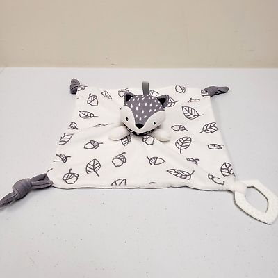 #ad Gray White Fox Baby Lovey Rattle Teether Knotted Acorns Security Blanket Plush $8.99
