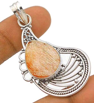 #ad Natural Golden Rutilated Quartz 925 Sterling Silver Pendant Jewelry ED24 1 $31.99