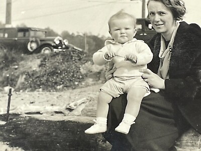#ad HH Photograph Mother Boy 1930 40#x27;s Old Car Portrait $14.50