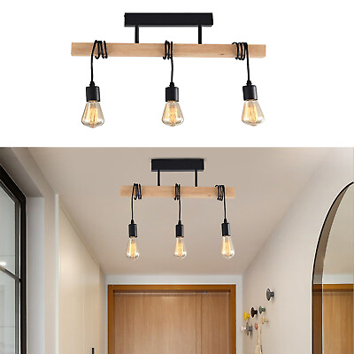 #ad Wood Pendant Light Farmhouse Kitchen Island Hanging Lighting Fixture 3 Light New $20.90
