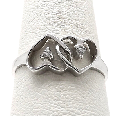 #ad 10k White Gold Genuine Diamond Double Heart Promise Ring $185.25