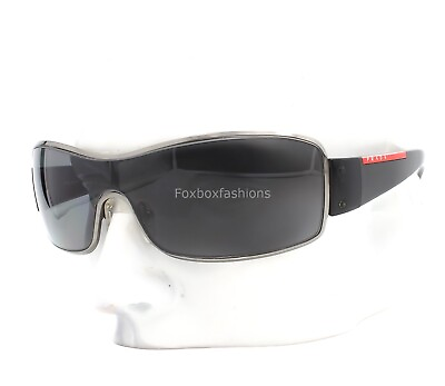#ad Prada Sport SPS 52ES 5AV 5Z1 Shield Sunglasses Polished Silver Black Polarized $125.00