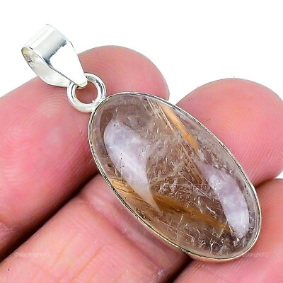 #ad Natural Golden Rutile Gemstone Pendant 925 Sterling Silver Jewelry For Women $15.99