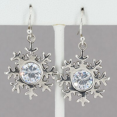 #ad Retired Silpada Sterling Silver CZ Snowflake Dangle Earrings W1459 $39.99
