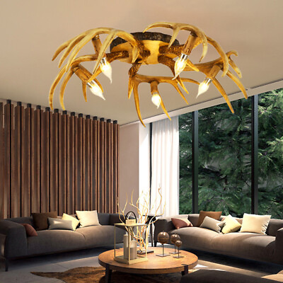 #ad Lodge Retro Antler Deer Horn Chandelier LED Pendant Lamp Ceiling Light Fixture $179.00