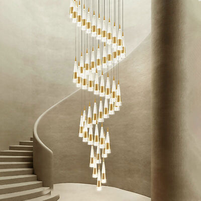 #ad Duplex Spiral Staircase Chandelier Villa Living Room Pendant Light Rotation Lamp $185.07