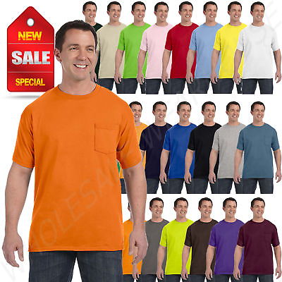 #ad Hanes Mens Pocket T Shirt 100% Cotton ComfortSoft Heavy S XL Tee R H5590 $5.93