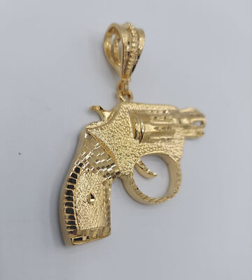 #ad 14 KT GOLD PLATED PISTOL GUN REVOLVER CHARM PENDANT ABOUT 3quot; BY 2 3 4quot; 5005 $14.96