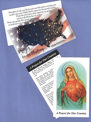 #ad Pray for the USA America 2 Holy Cards Flag Virgin Mary Immaculate Heart $10.00