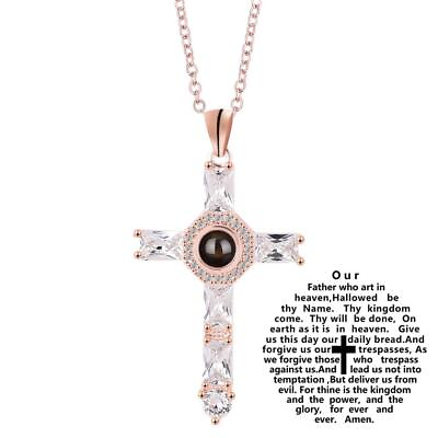 #ad #ad Lords Prayer Engraved Crystal Cross Pendant Cross Projection Prayer Necklace $6.80
