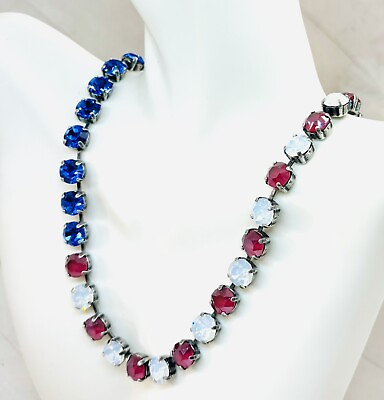 #ad Red White and Blue Crystal Cup Chain Bracelet July Fourth Patriotic Necklace $68.00