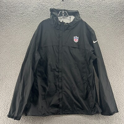 #ad NFL Football Jacket Mens Extra Large Black Windbreaker NFL Hooded Lightweight * $19.94