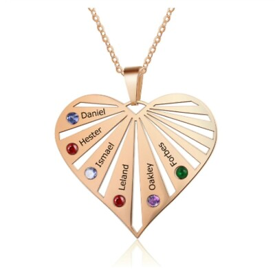 #ad Custom Jewelry Name Family Love Heart Necklace Birthstones Personalized Gift $22.00