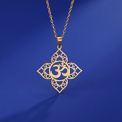 #ad Yoga Om Lotus Pendant Necklace Stainless Steel Buddhism Mandala Amulet Jewelry $6.29
