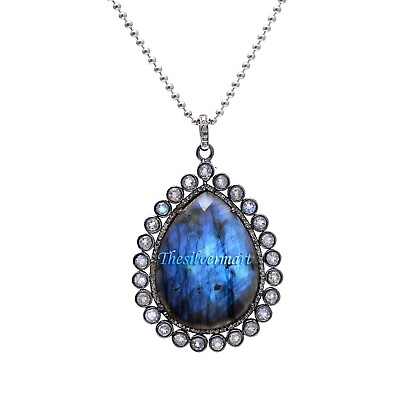 #ad Labradorite Diamond Pendant Moonstone Diamond PendantDiamond PendantSilver $118.85