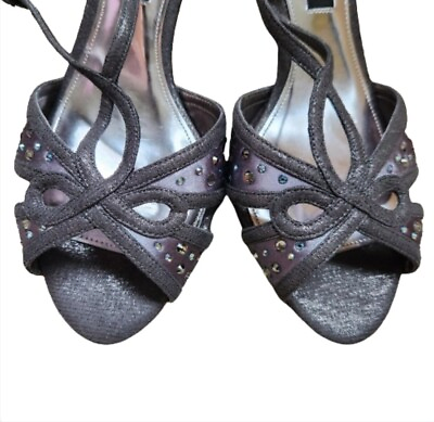 #ad Nina New York Heels Size 7.5 Sparkle Gray Pewter Rhinestone Party Formal Wedding $11.20