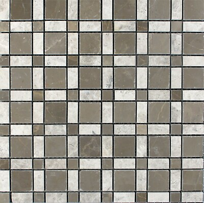 #ad Checkerboard Olive Maron Marble w Silver Marble Mosaic Floor Wall BOX OF 10 $99.99