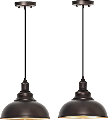 #ad 2 Pack Bronze Pendant Lights Kitchen Island Industrial Adjustable Hanging Barn L $82.99