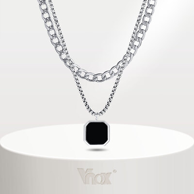 #ad Vnox Luxury Men Square Necklace Stainless Steel Geometry Pendant Chain Jewelry $20.99