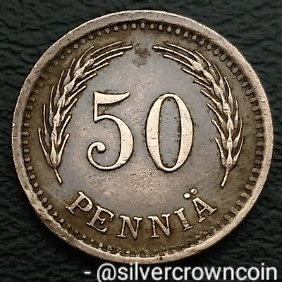 #ad Finland 50 Pennia 1942 S. KM#26a. Copper Fifty Cents coin. Rampant Lion. WWII. C $12.00