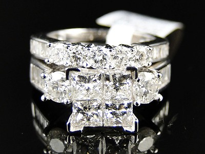 #ad 14K Ladies White Gold Princess Cut Diamond Bridal Engagement Ring Set 3 Ct $5199.99