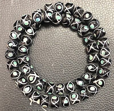 #ad Vintage African Fancy Evil Eye Glass Trade Chevron 12.5mm Beads strand $42.00