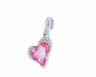 #ad Pandora Size Charm Dangle Pink Crystal Heart LoveSilver 925 Handmade❤️‍🔥🩷USA $10.50