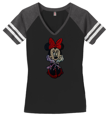 #ad Women#x27;s Minnie Mouse T Shirt Disney Ladies Tee Shirt S 4XL Bling V Neck $26.99
