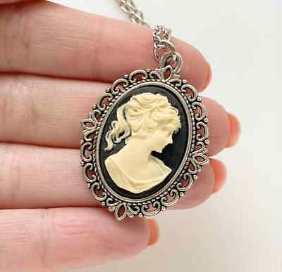 #ad Antique Pendant Cameo Golden Victorian Engraved Oval Necklace Vintage $42.27