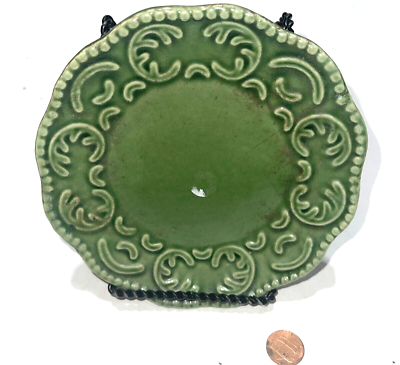#ad California Pantry Classic Ceramics Green Embossed 6” Round Plate $29.99