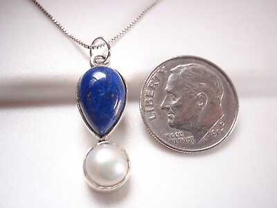 #ad Cultured Pearl and Lapis 925 Sterling Silver Pendant 686m $14.99
