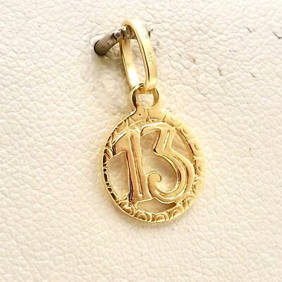 #ad 18K Gold Lucky 13 Number Thirteen Circle Charm Pendant Italy 750 New $199.00