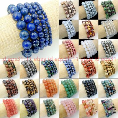 #ad #ad 4 6 8 10 12mm Natural MultiColor Round Gemstone Beads Stretch Bracelet 7.5#x27;#x27; $2.88