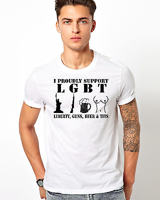 #ad I Support LGBT Liberty Guns Beer amp; Tits Unisex Mens Fit Tee 2 Color Choices $20.99