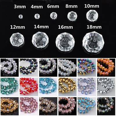 #ad 3mm 4mm 6mm 8mm 10mm 12mm AB Rondelle Faceted Crystal Glass Loose Beads lot $2.40