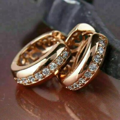 #ad 1Ct Round Cut Real Moissanite Women#x27;s Huggie Hoop Earrings 14K Rose Gold Plated $116.19