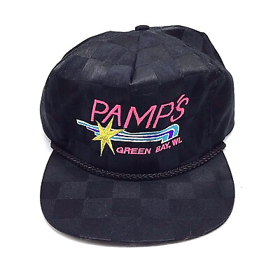 #ad Vtg Pamps 80’s Checker Board Hat Fleece Lined Band Strapback OSFA Boating Cap $12.41