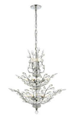 #ad Chrome and Crystal Chandelier Flower Leaves Foyer Dining Room Light Fixture 27in $1140.00