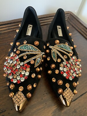 #ad Cherry Rhinestone Studded Beads Pointed Toe Flats Bling LUCKY GAMBLING SHOES 38 $29.99