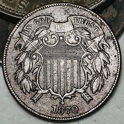 #ad 1870 Two Cent Piece 2C Ungraded Post Civil War Date US Copper Coin CC21539 $89.99