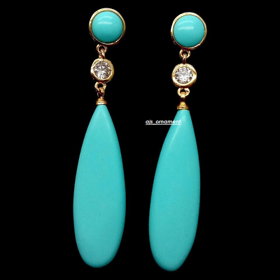 #ad 7 Ct Pear Simulated Turquoise Drop Dangle Earrings 14k Yellow Gold Plated Silver $213.04